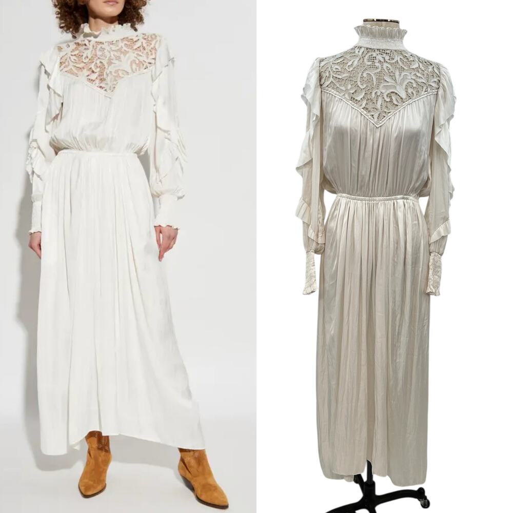 Isabel Marant Sharlene Dress High Neck Lace‎ Cream White Size XS Small